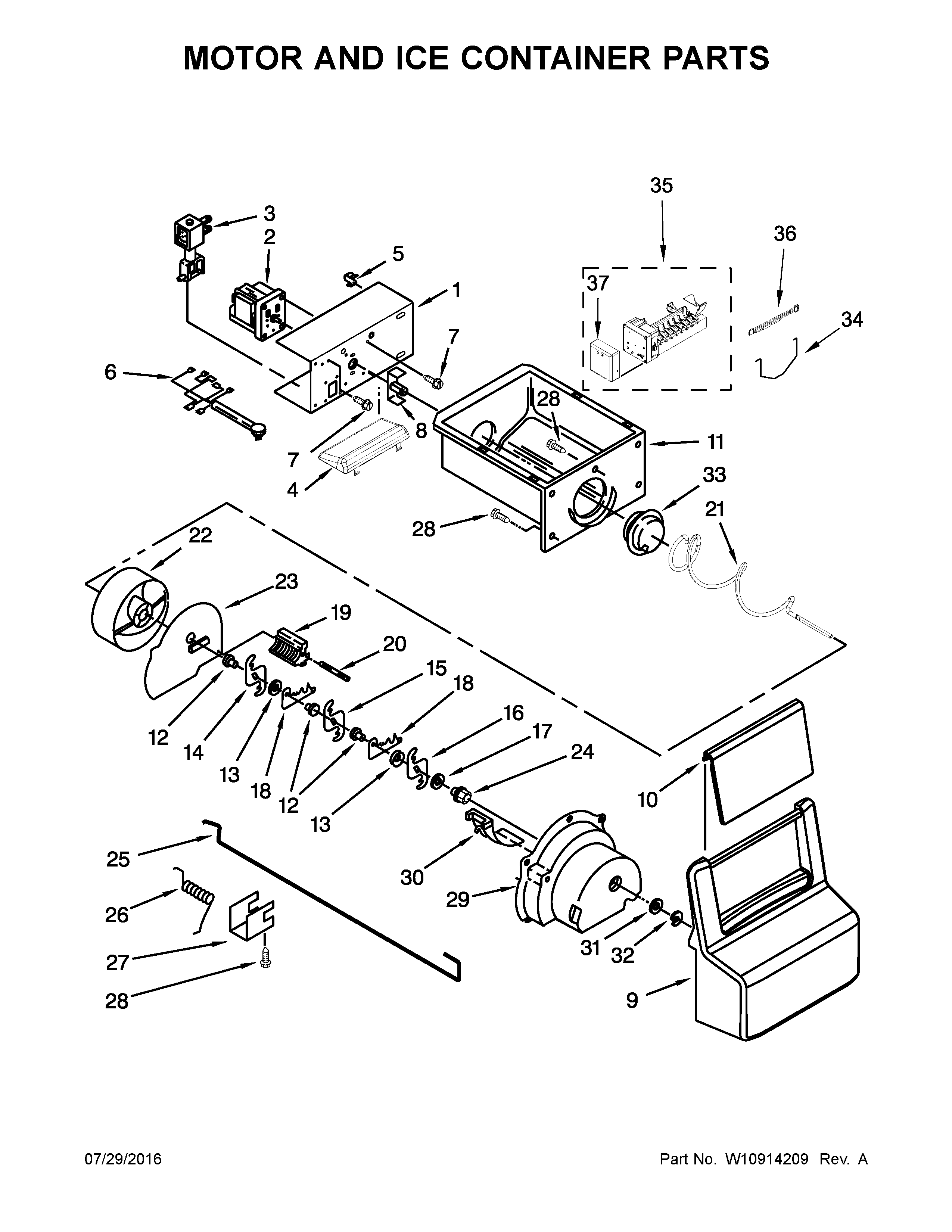 Motor and ice container parts