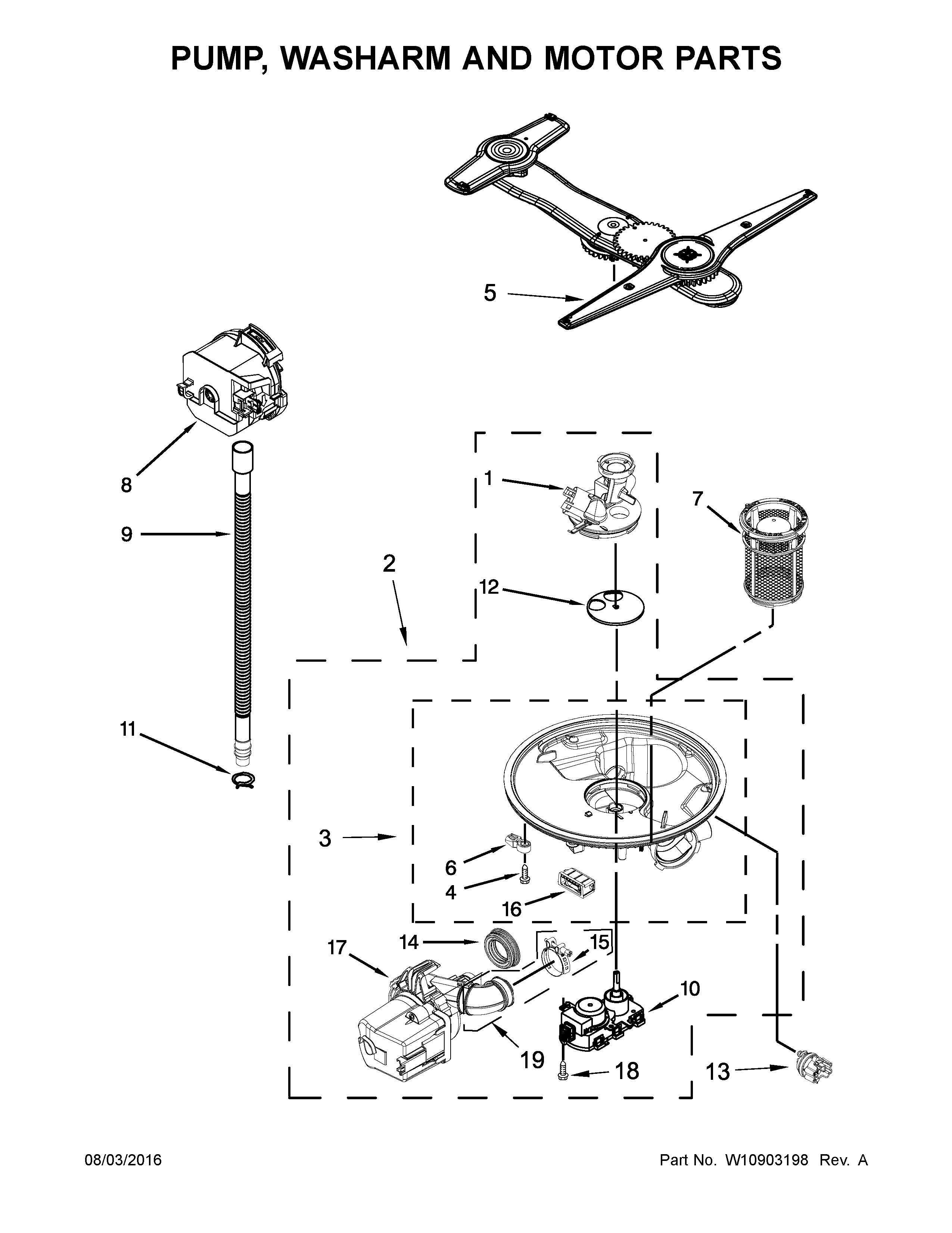 Pump, washarm and motor parts