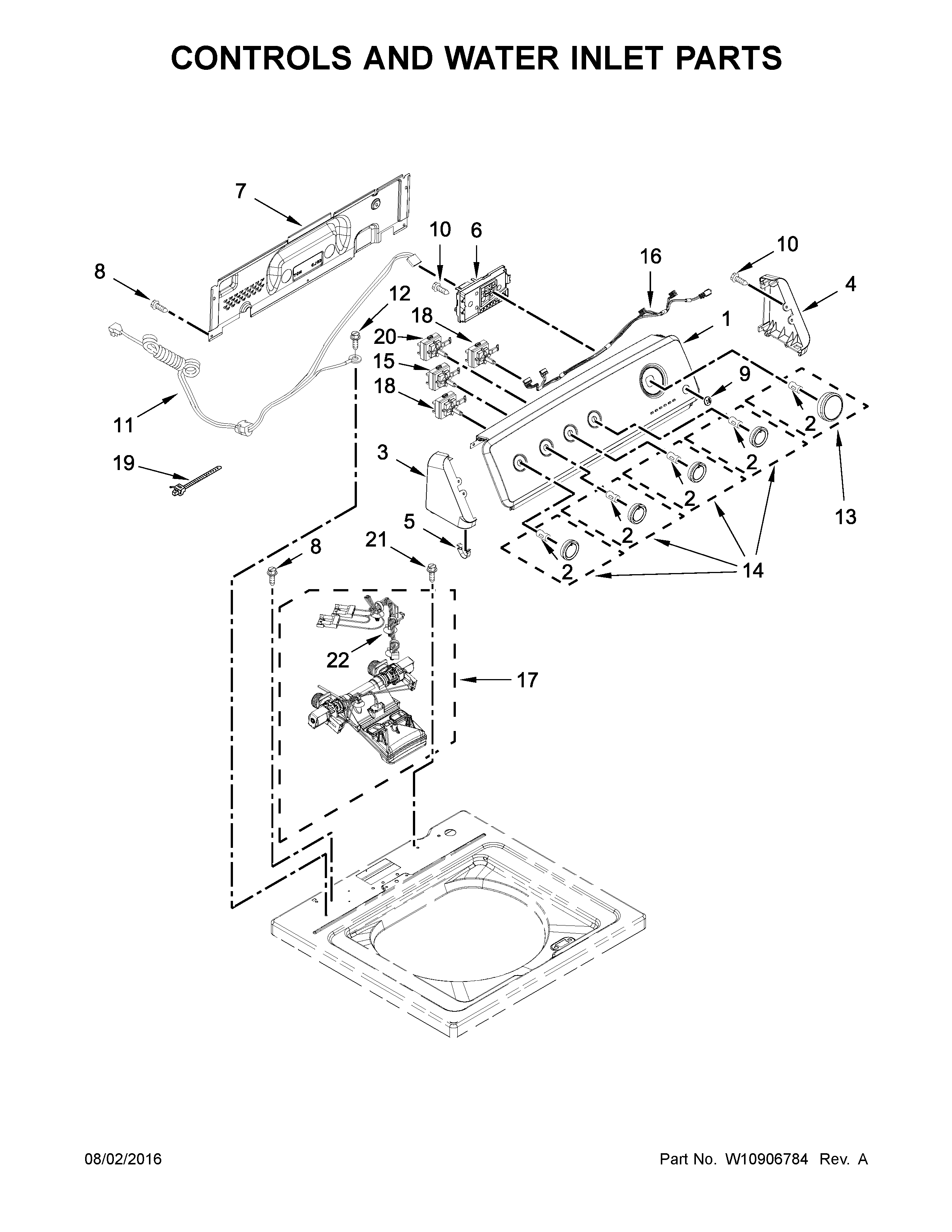 Controls and water inlet parts