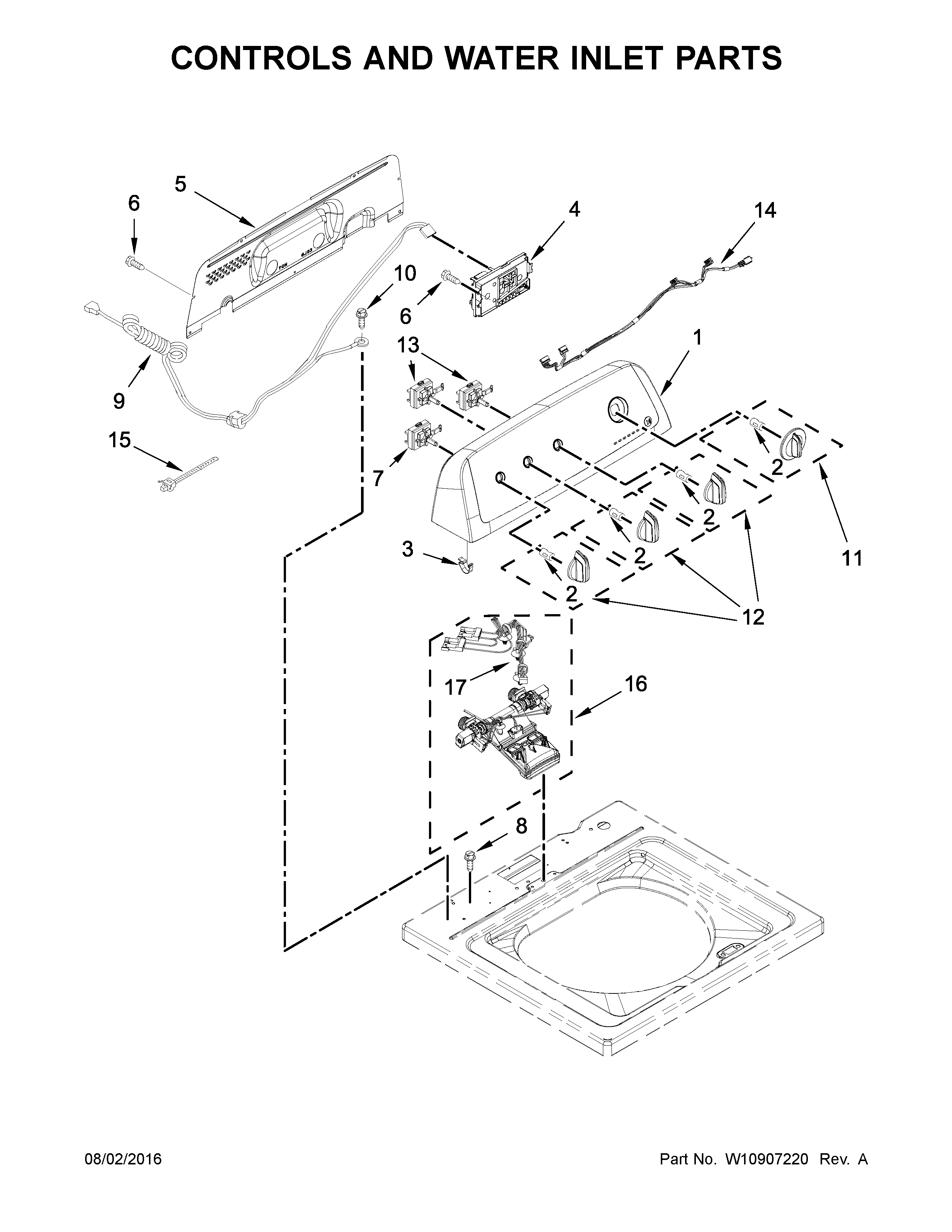 Controls and water inlet parts