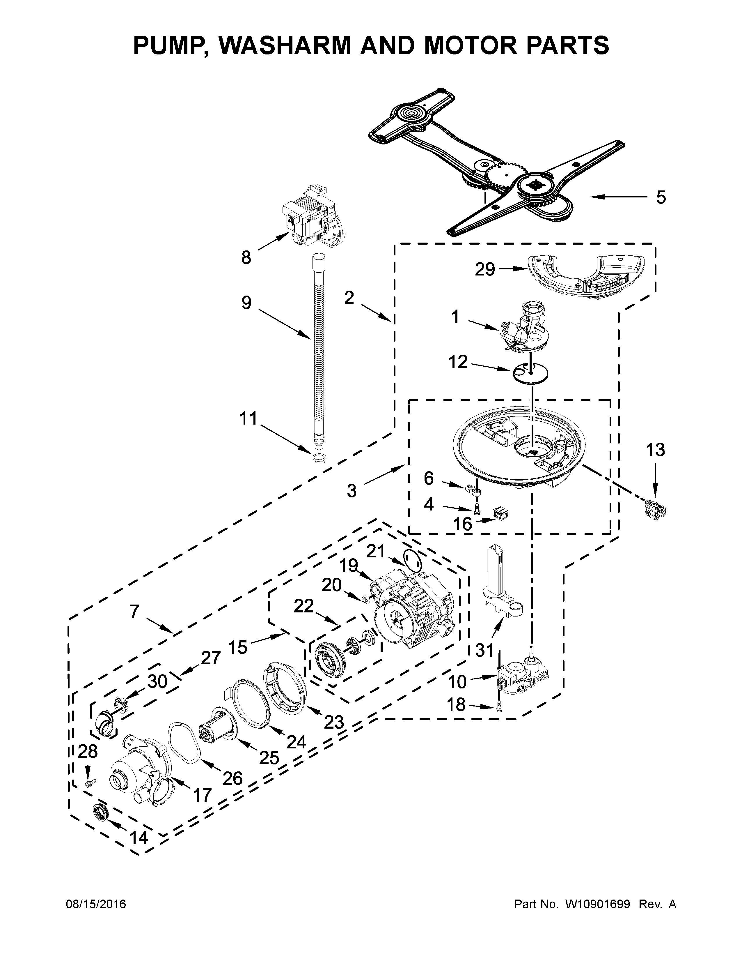 PUMP, WASHARM AND MOTOR PARTS