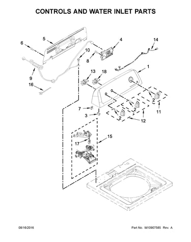 Controls and water inlet parts