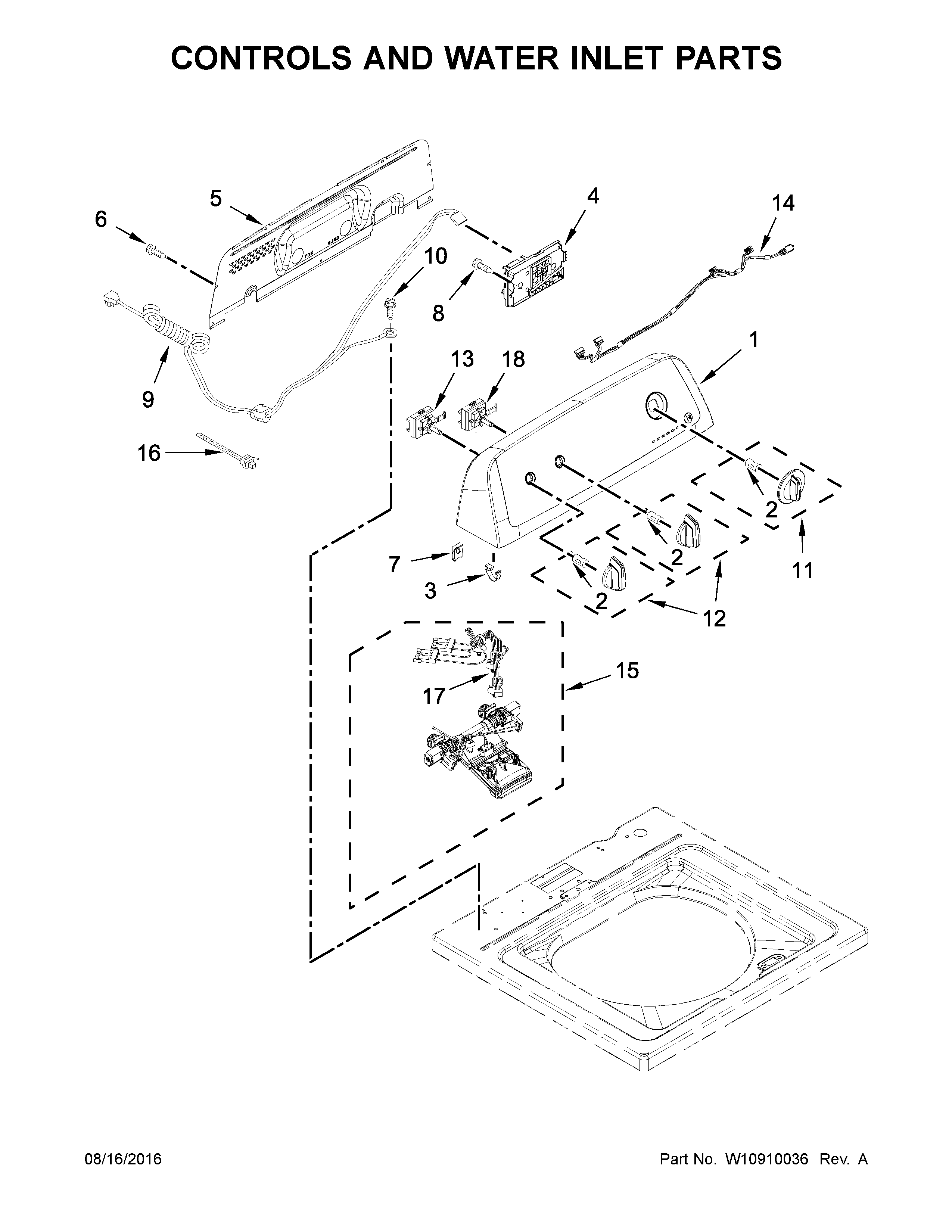 Controls and water inlet parts