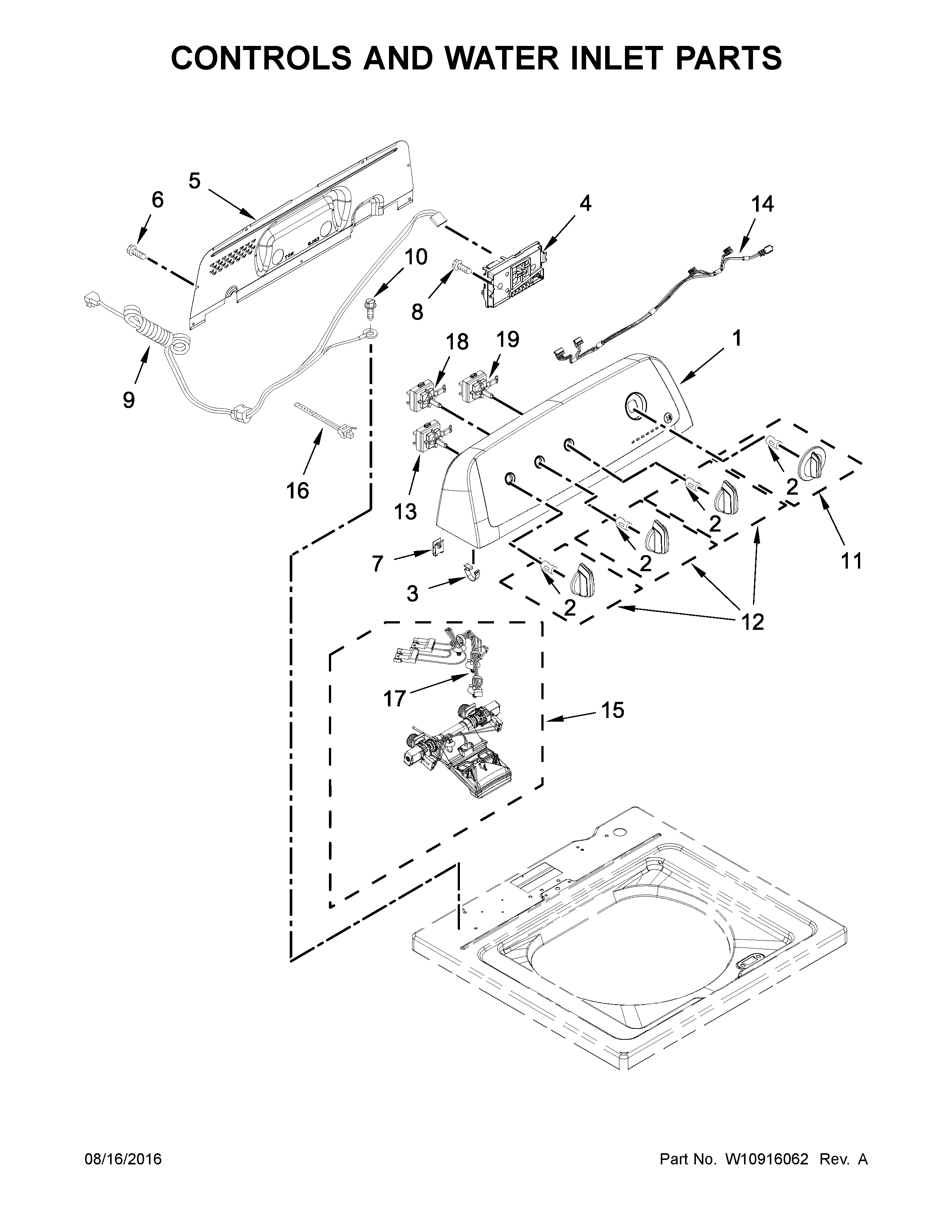 Controls and water inlet parts