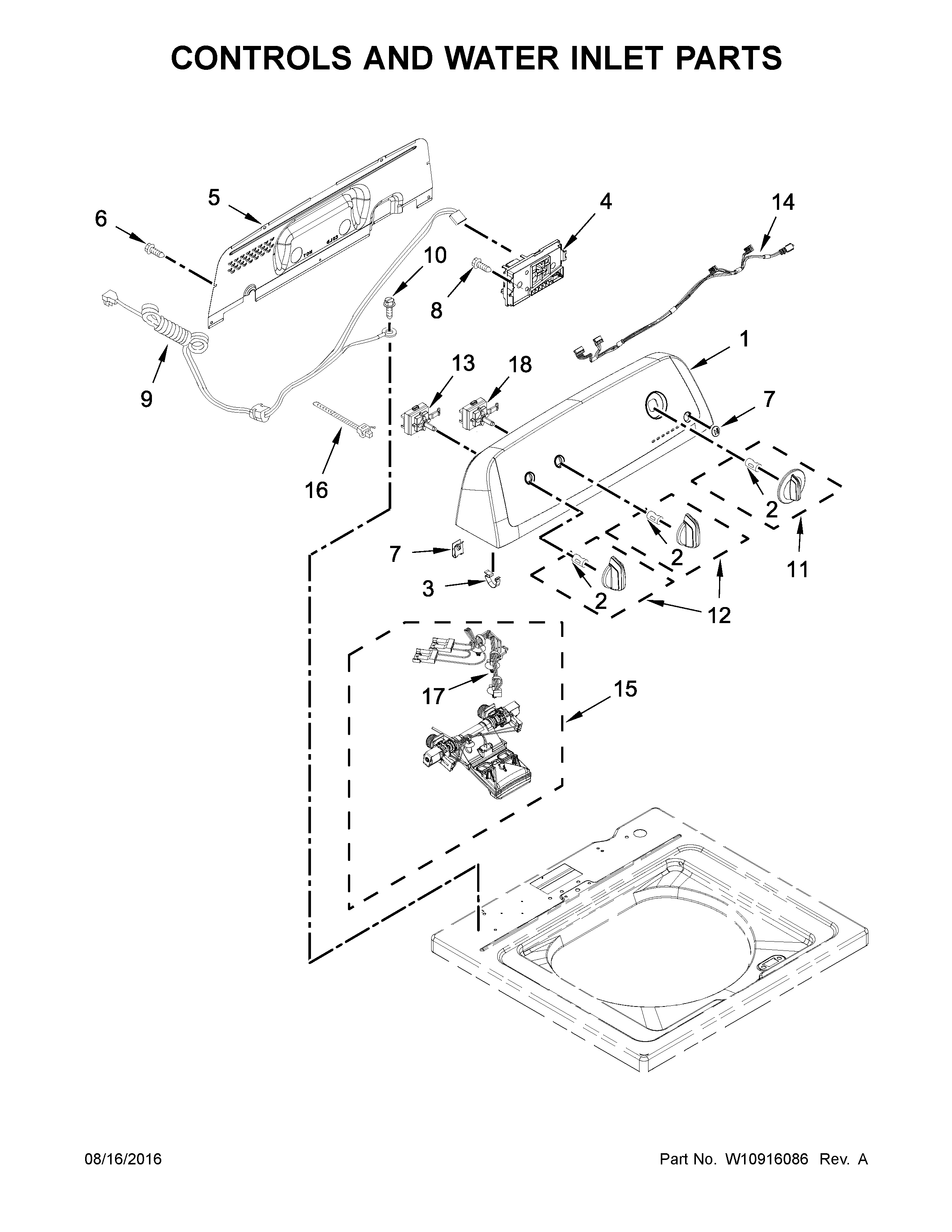 Controls and water inlet parts