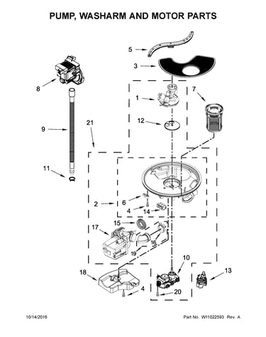 Pump, washarm and motor parts