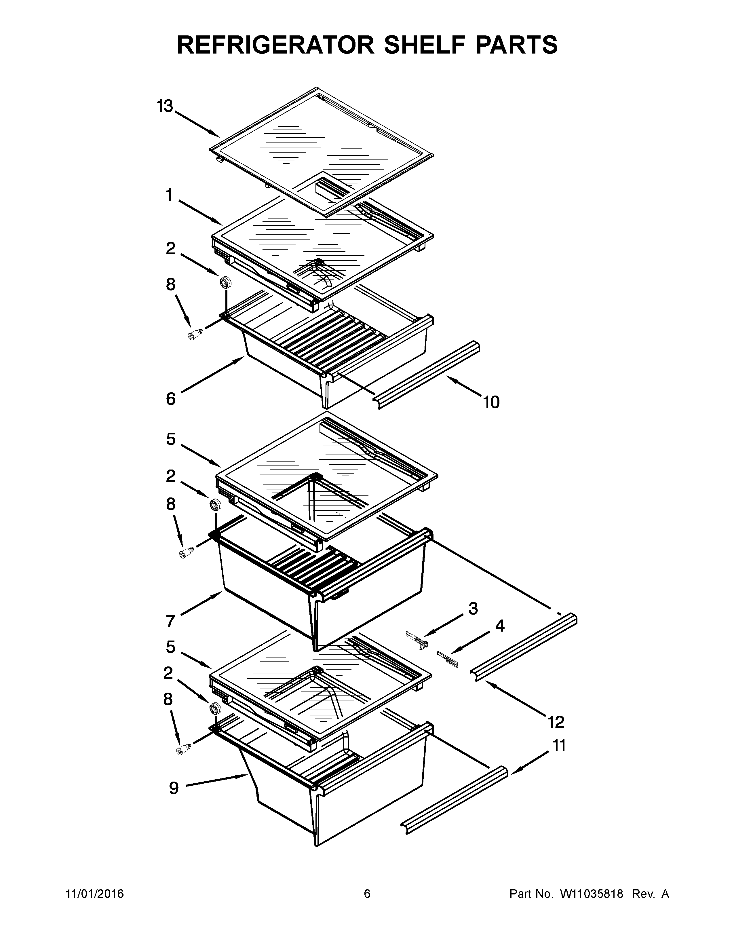 Refrigerator shelf parts