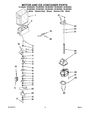 Motor and ice container parts