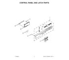 Kenmore 66513543N413 control panel and latch parts diagram