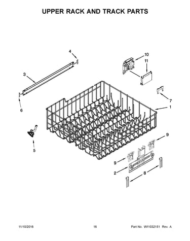 Upper rack and track parts