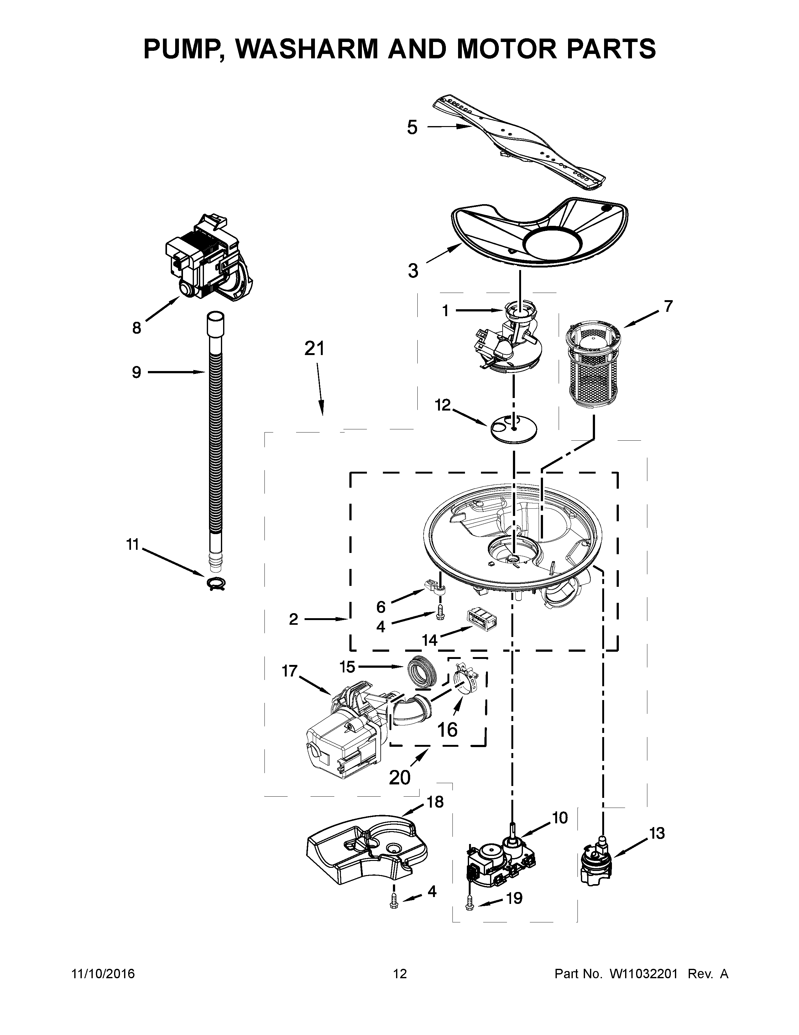 Pump, washarm and motor parts