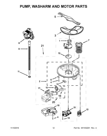 Pump, washarm and motor parts