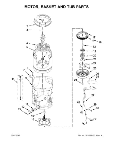 Motor, basket and tub parts