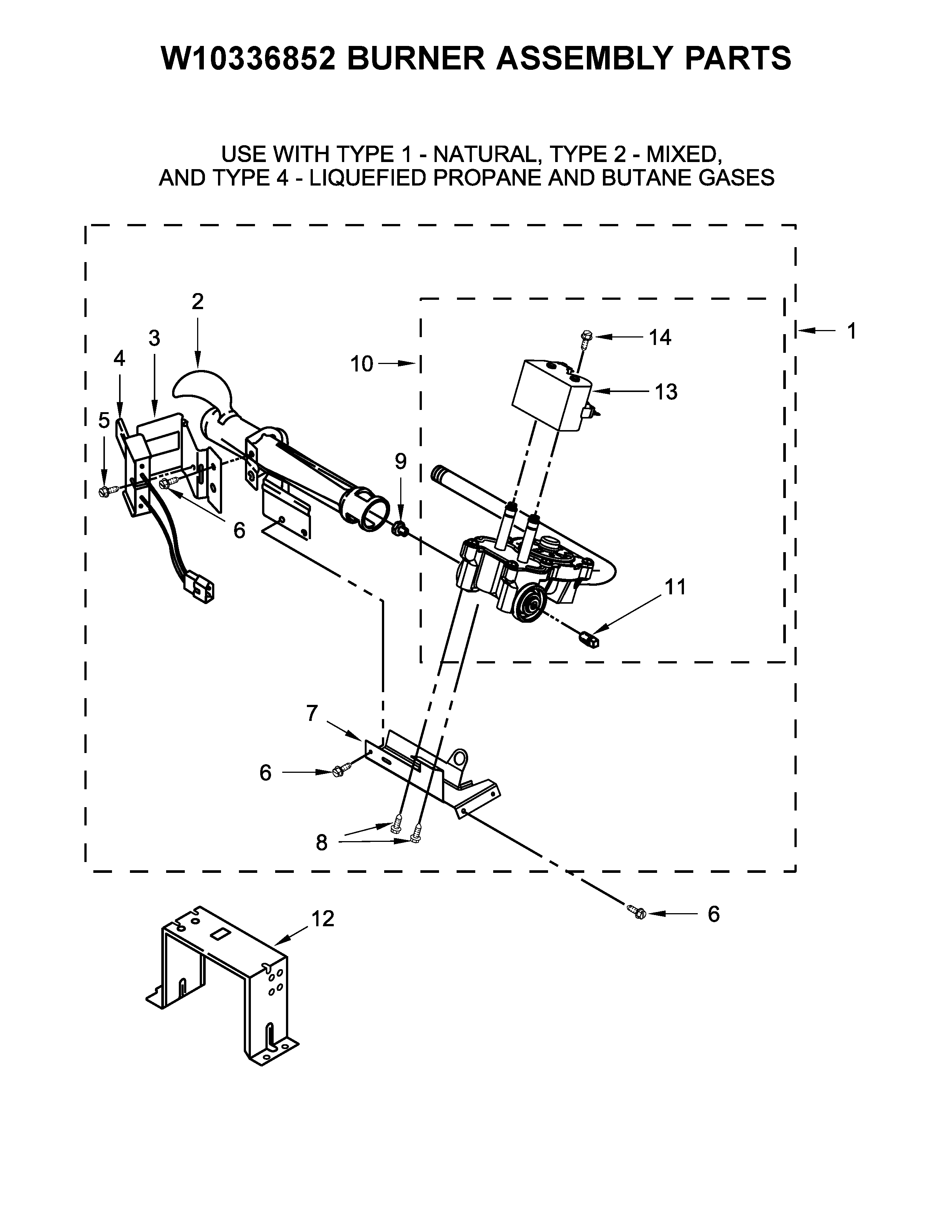 W10336852 BURNER ASSEMBLY PARTS