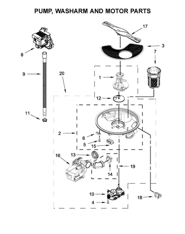 Pump, washarm and motor parts