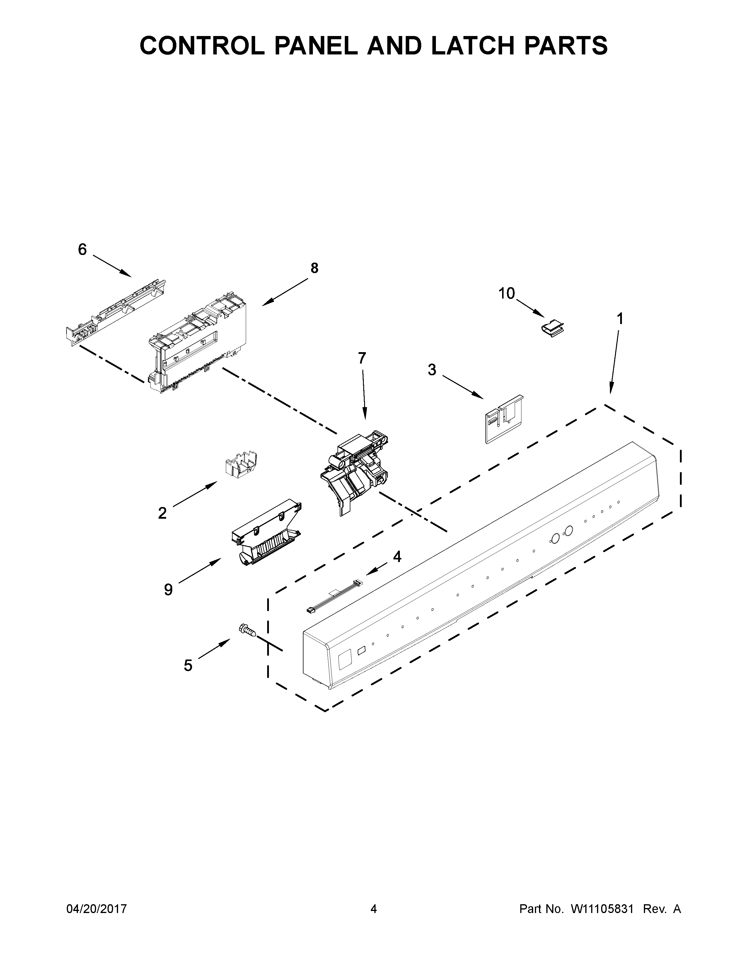Control panel and latch parts