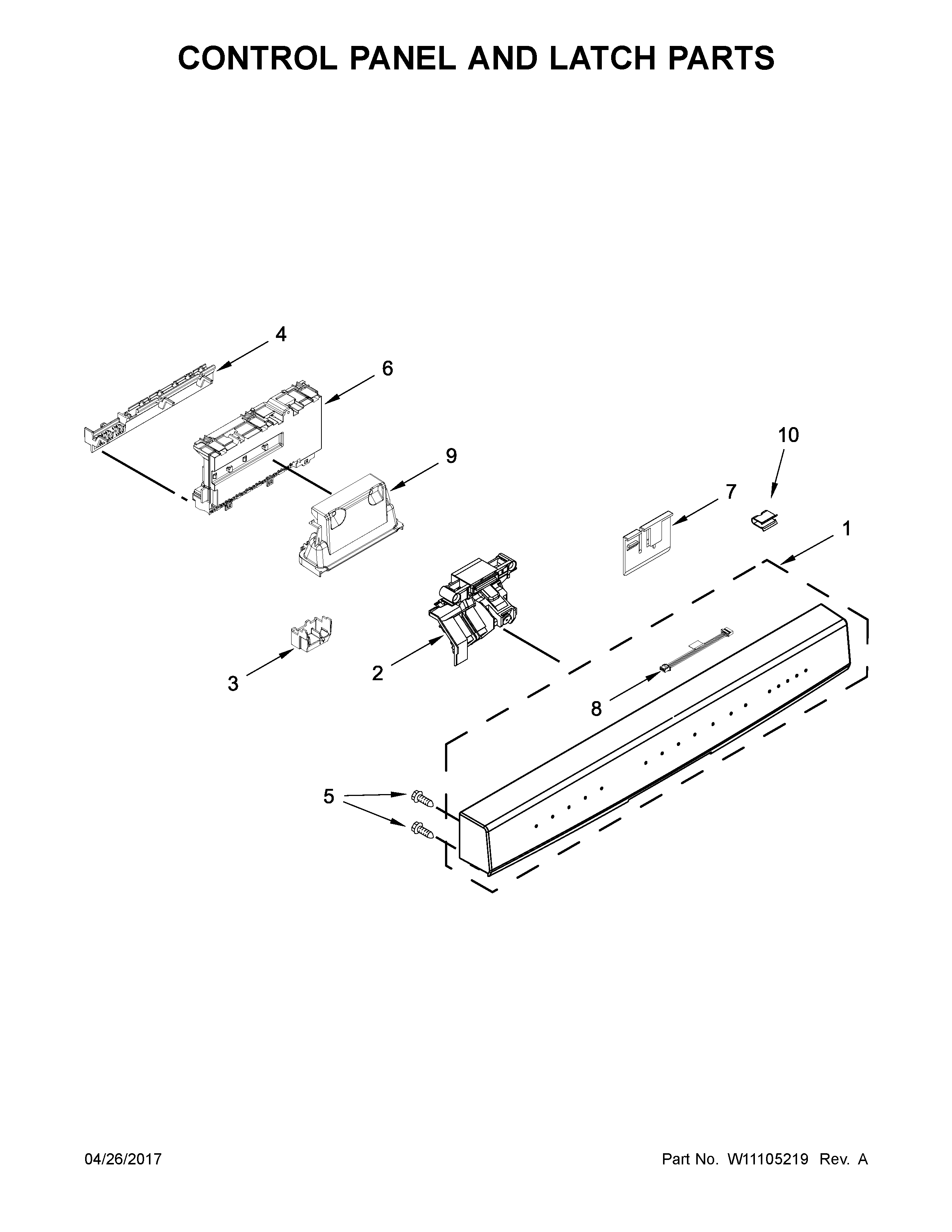 Control panel and latch parts