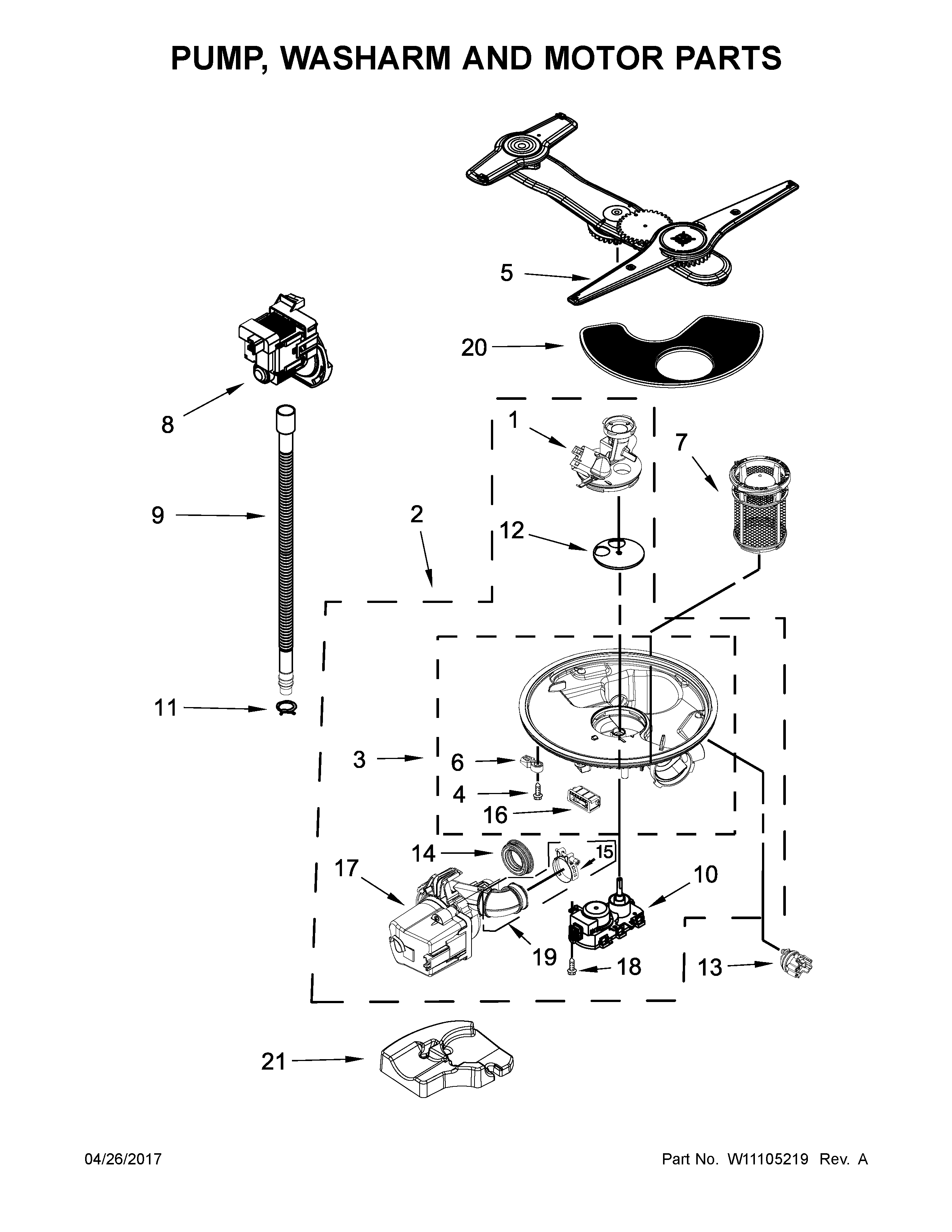 Pump, washarm and motor parts