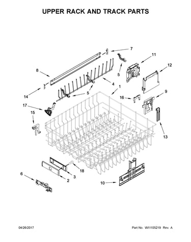 Upper rack and track parts