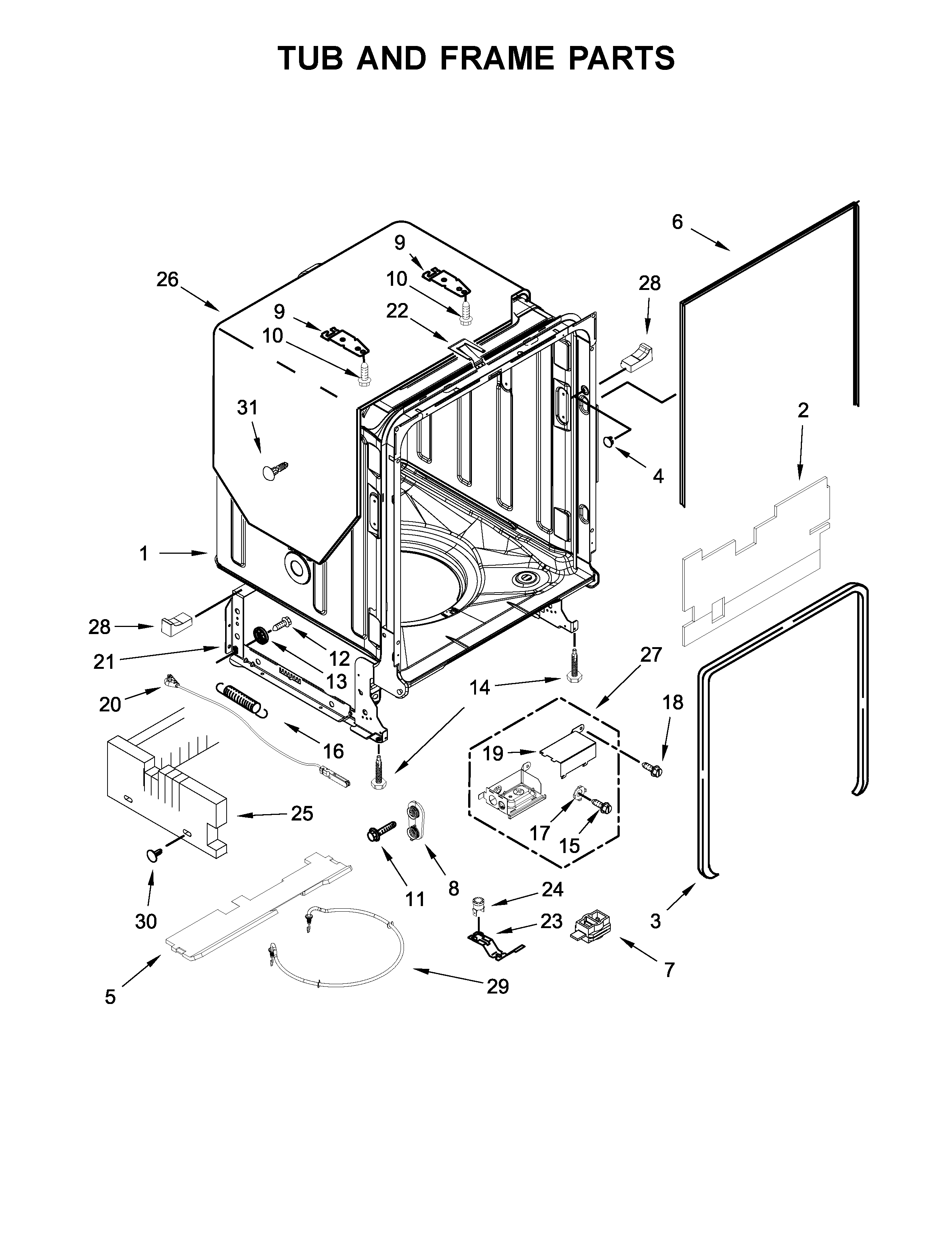 TUB AND FRAME PARTS