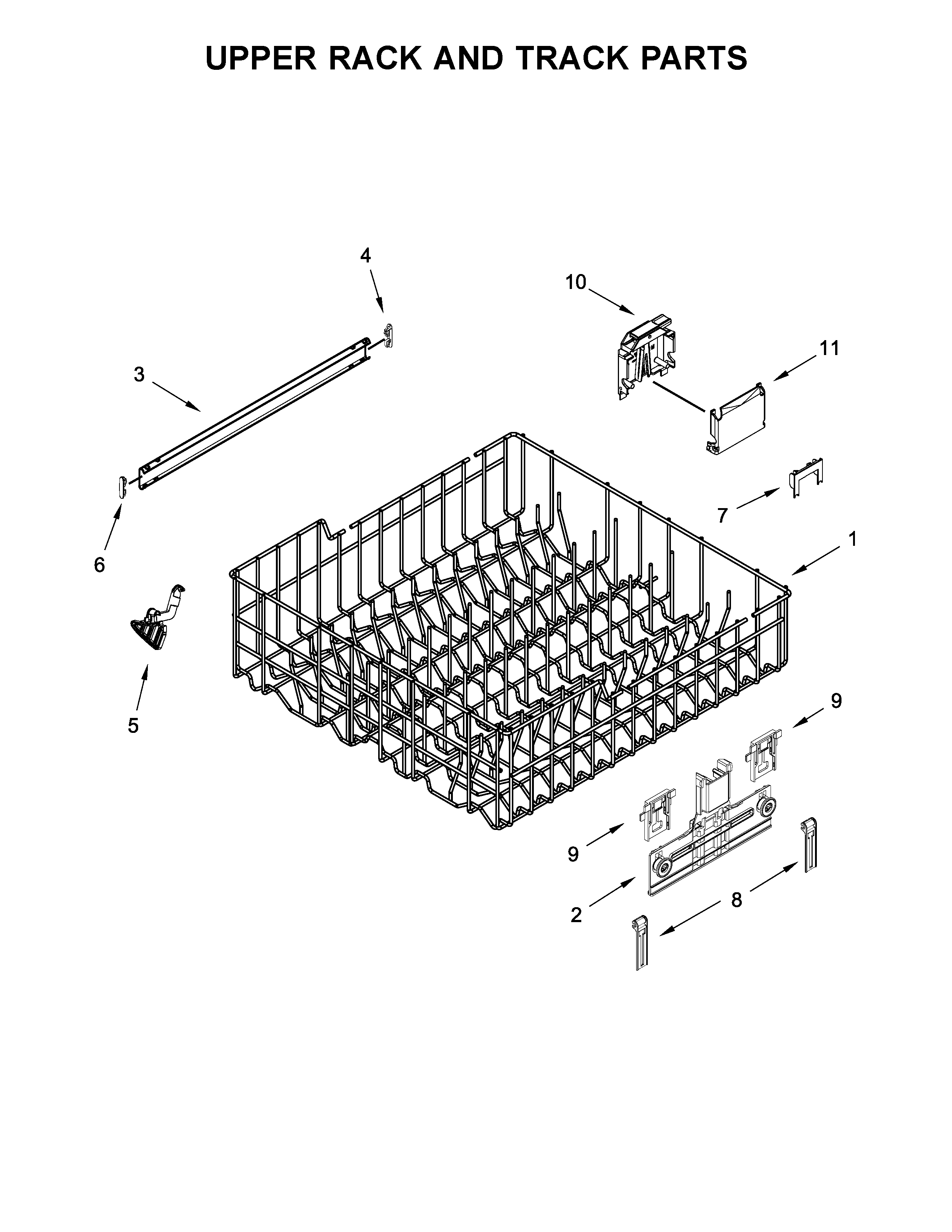 Upper rack and track parts