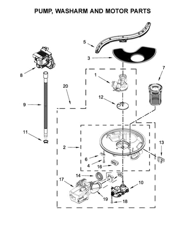 Pump, washarm and motor parts