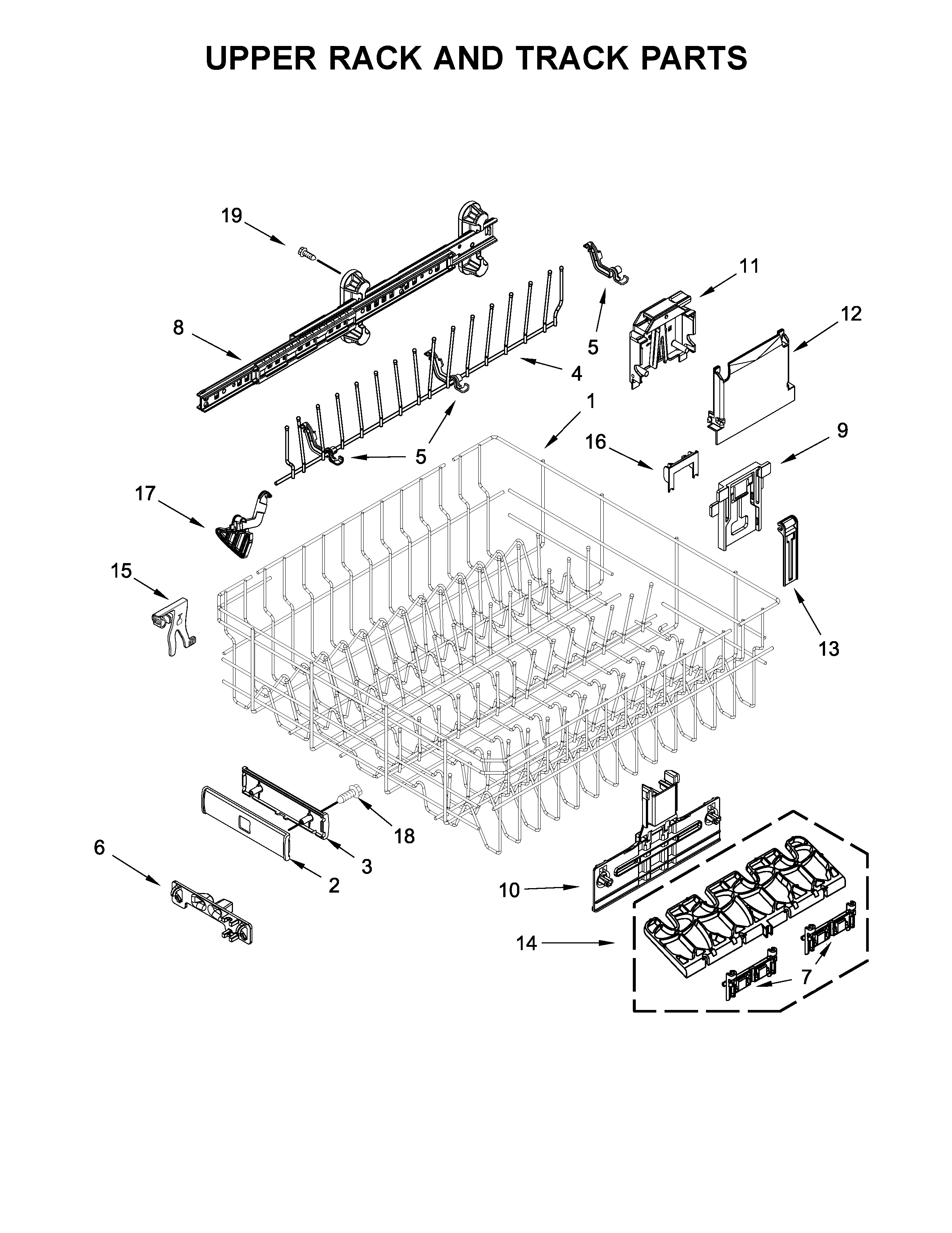 Upper rack and track parts