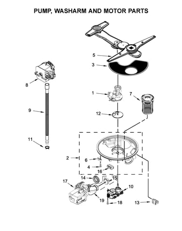 Pump, washarm and motor parts