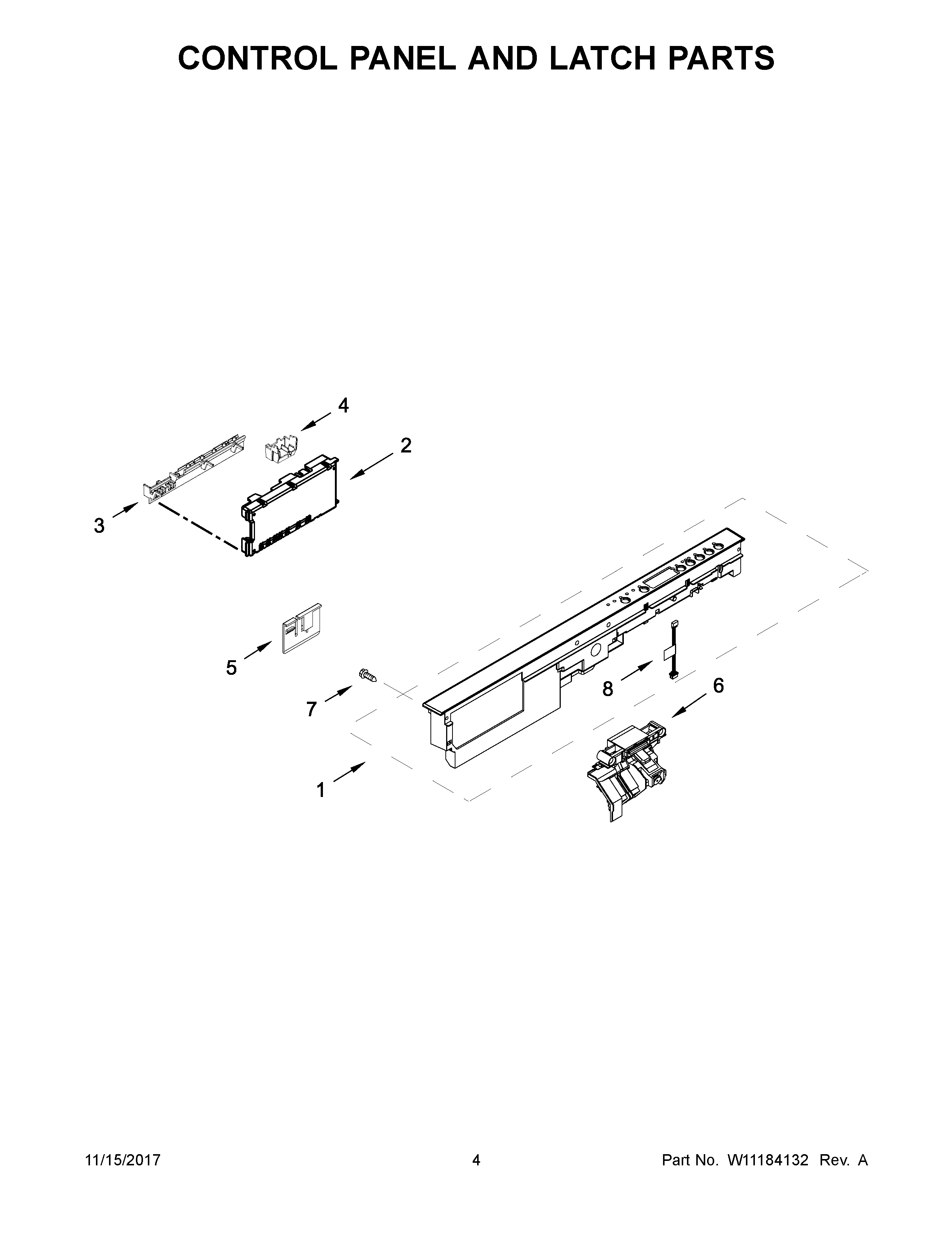 Control panel and latch parts