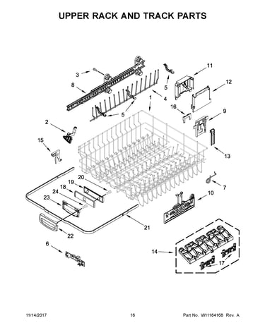 Upper rack and track parts