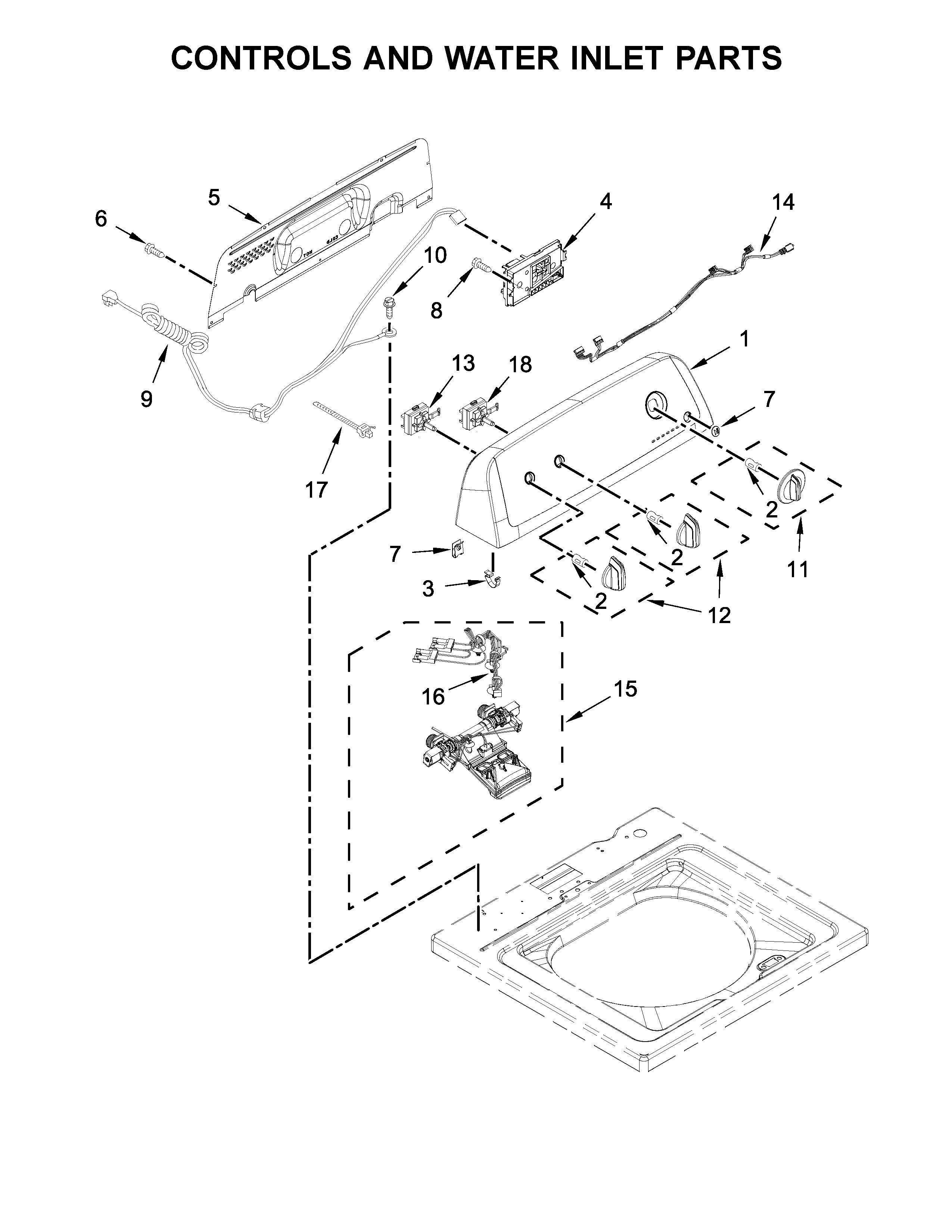 Controls and water inlet parts
