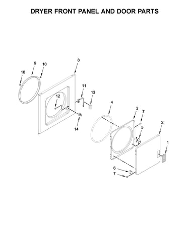 Dryer front panel and door parts