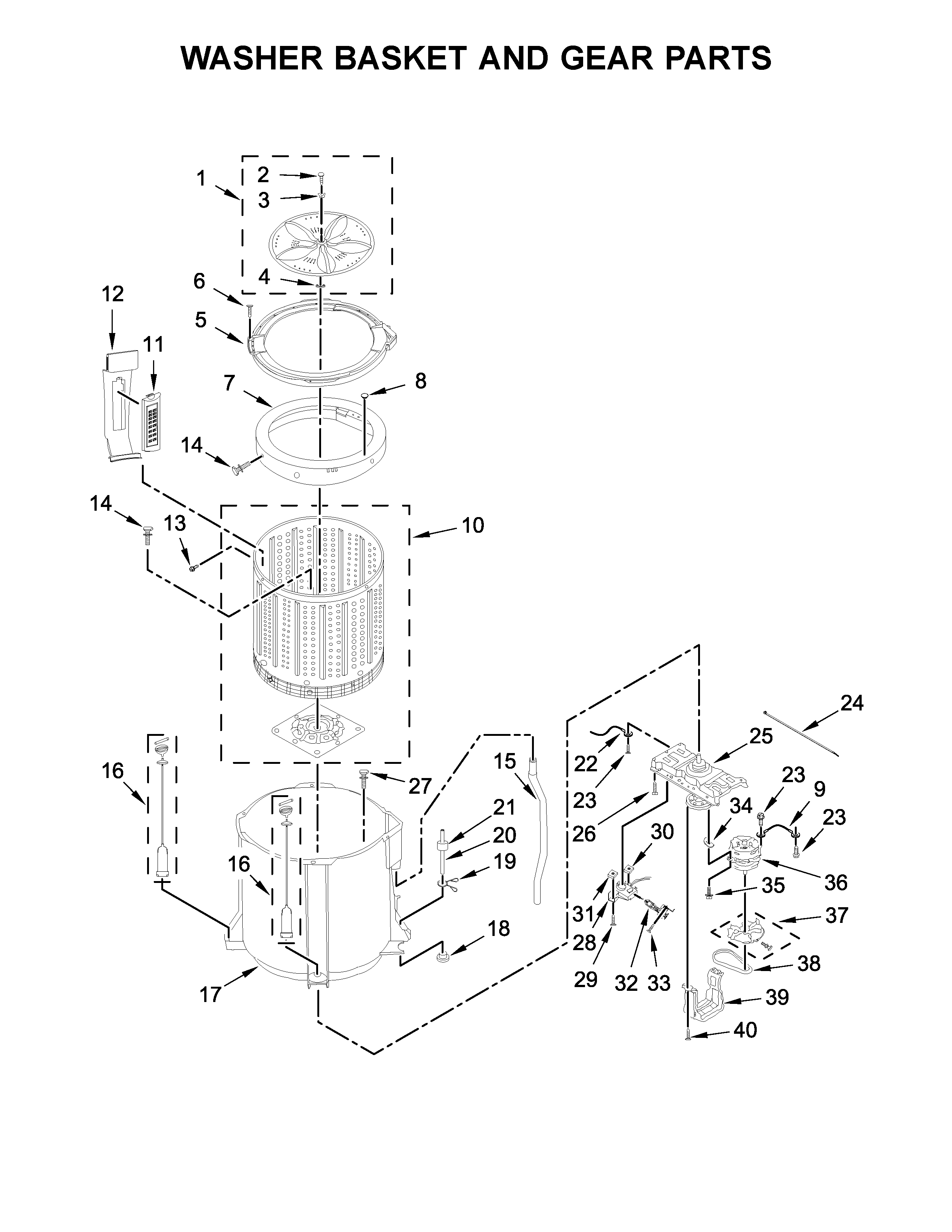 WASHER BASKET AND GEAR PARTS