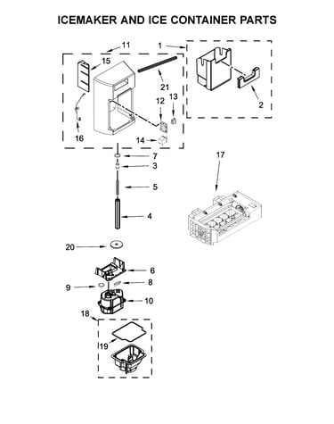 Icemaker and ice container parts