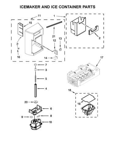 Icemaker and ice container parts