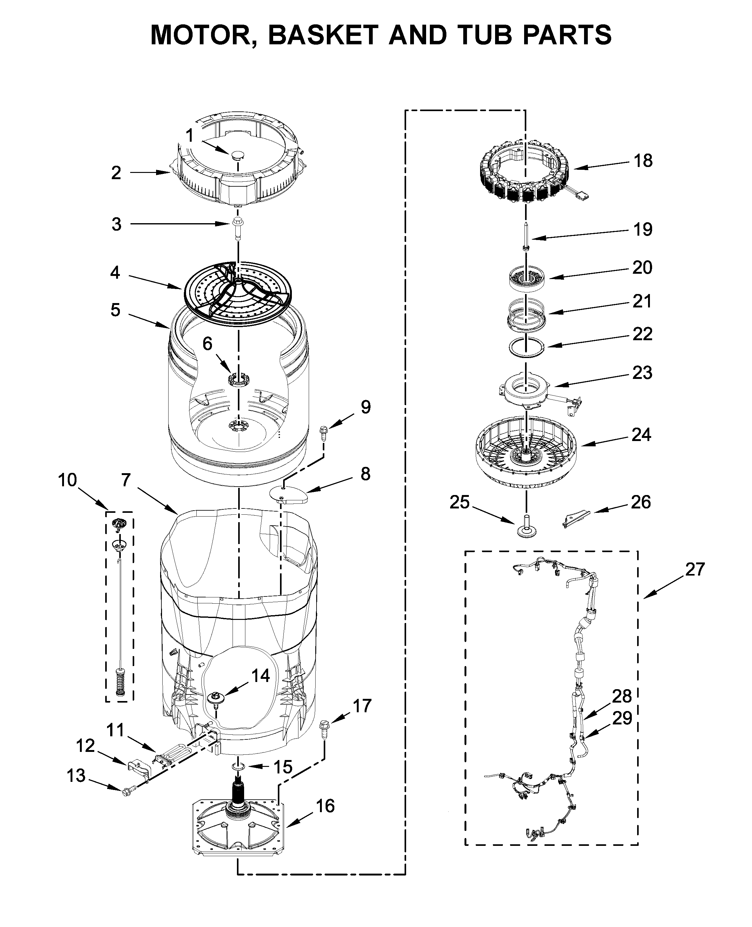 Motor, basket and tub parts