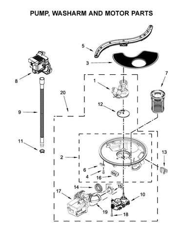Pump, washarm and motor parts