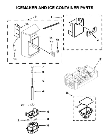 Icemaker and ice container parts