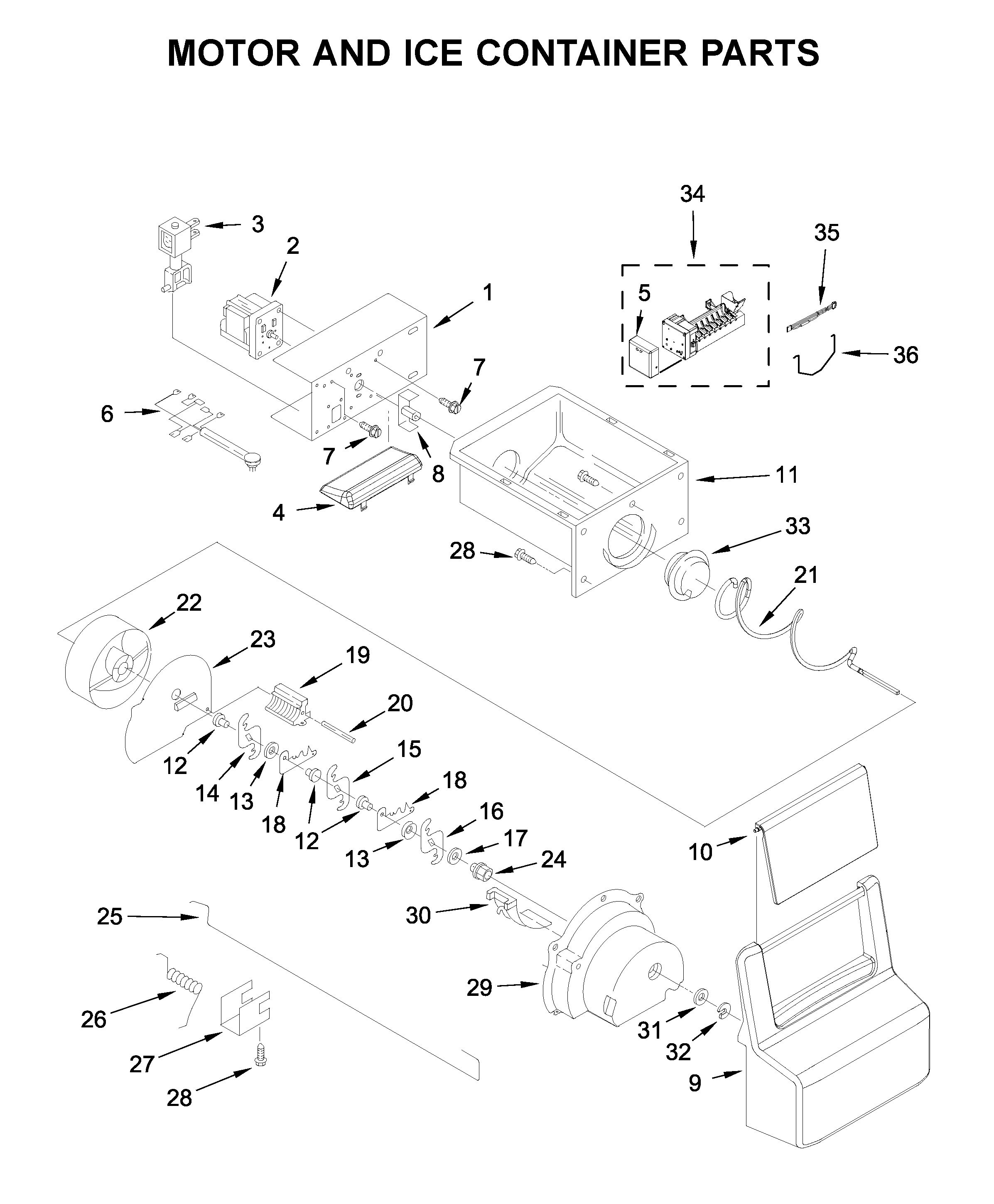 MOTOR AND ICE CONTAINER PARTS