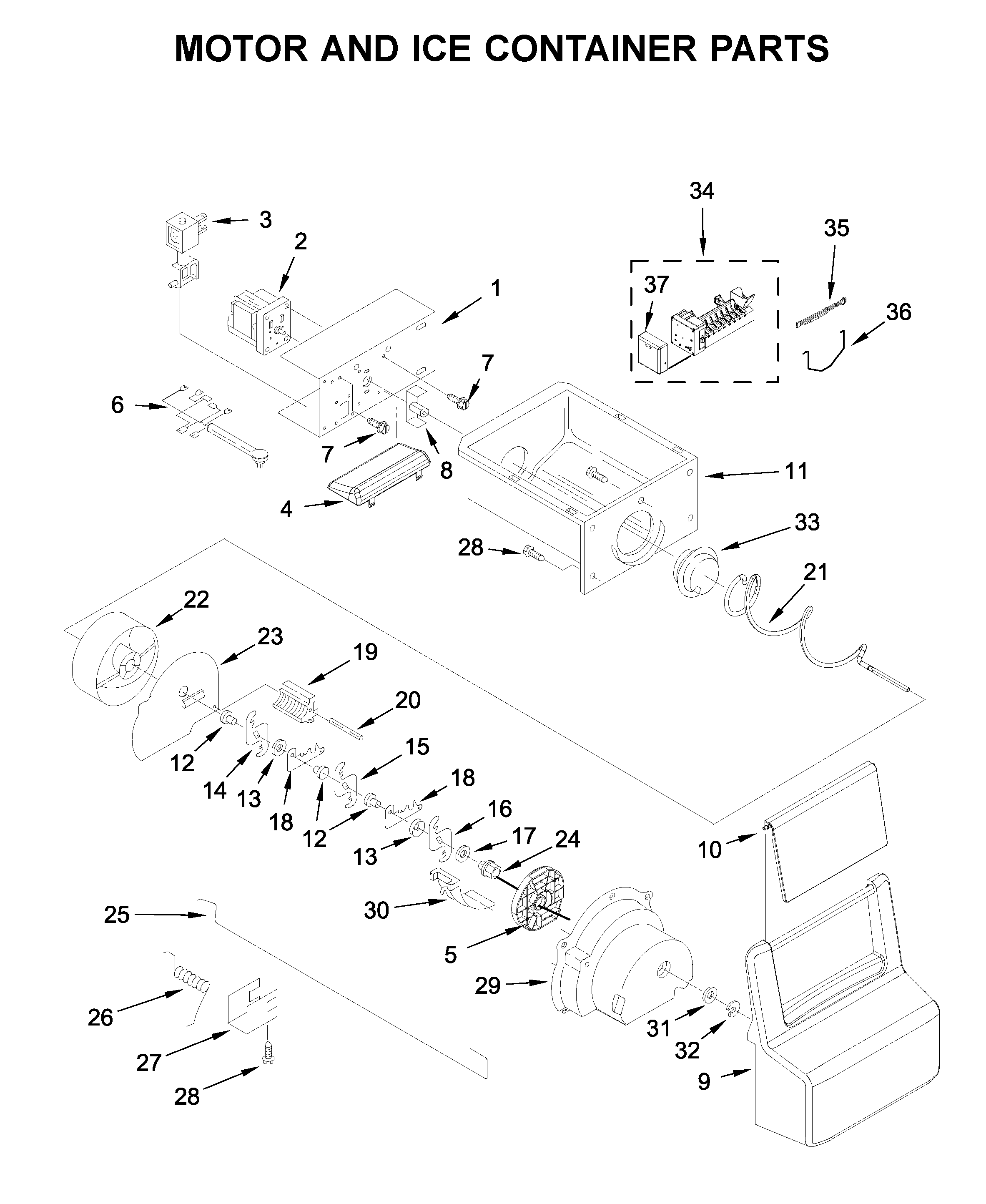 MOTOR AND ICE CONTAINER PARTS