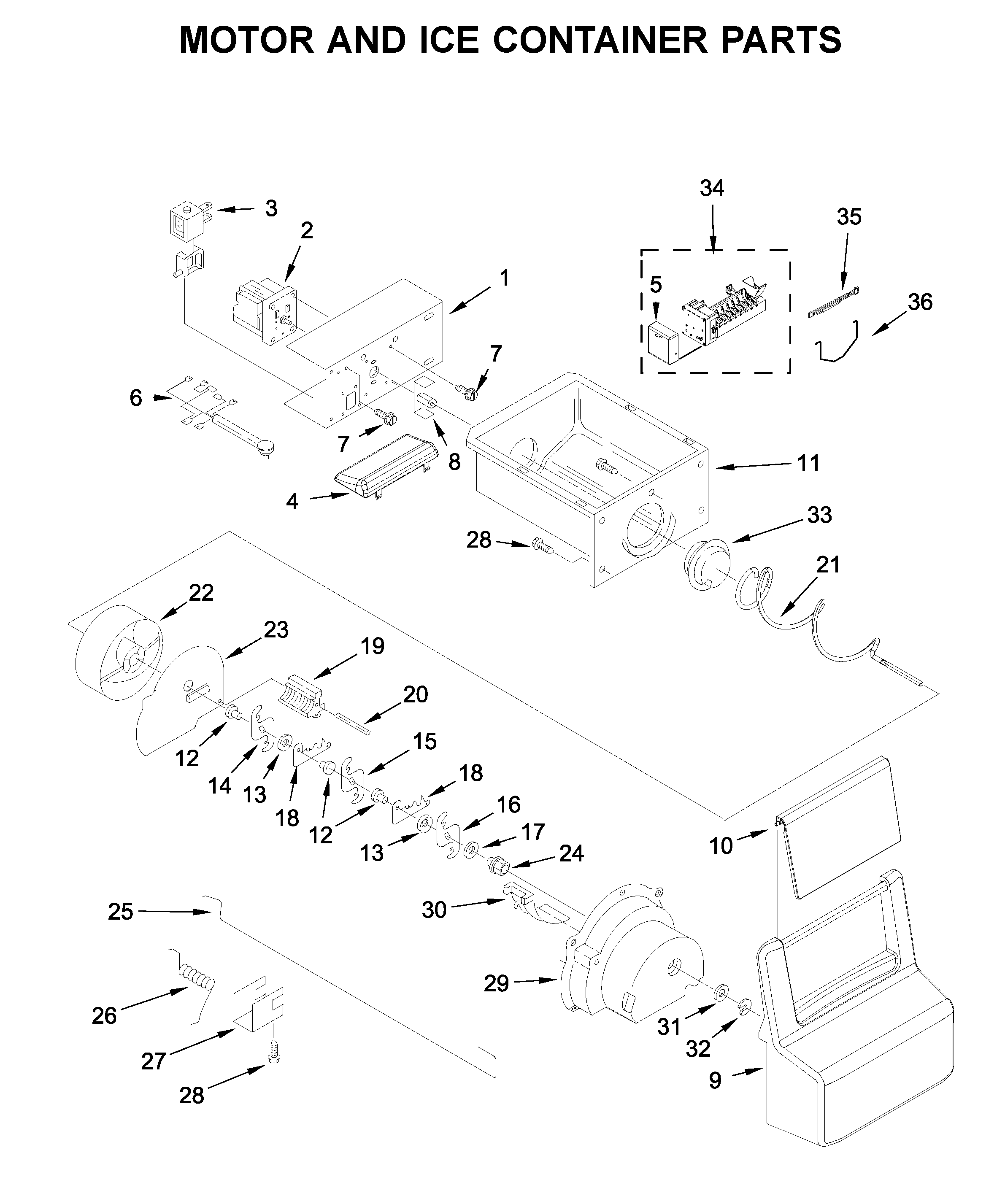 Motor and ice container parts