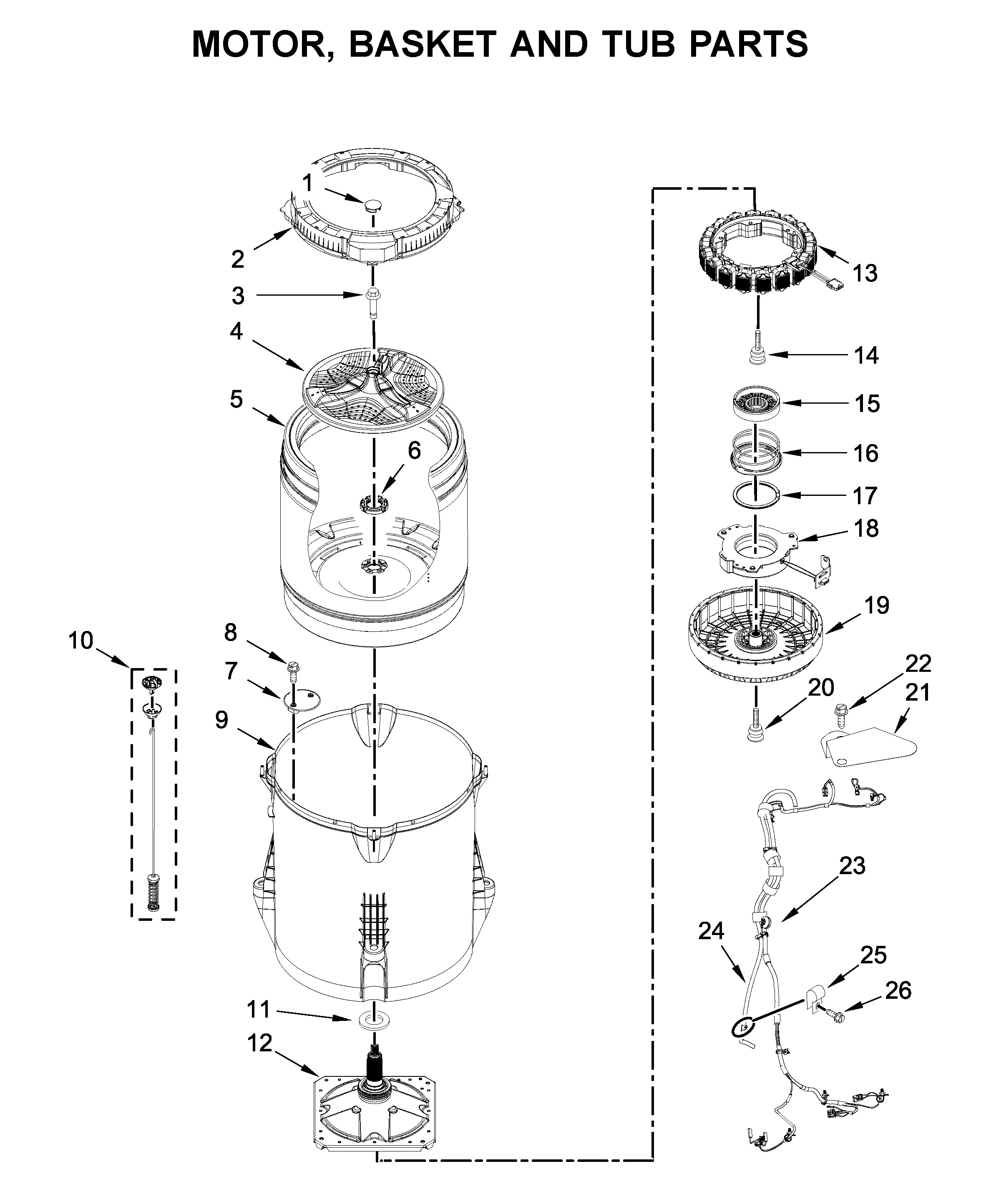Motor, basket and tub parts