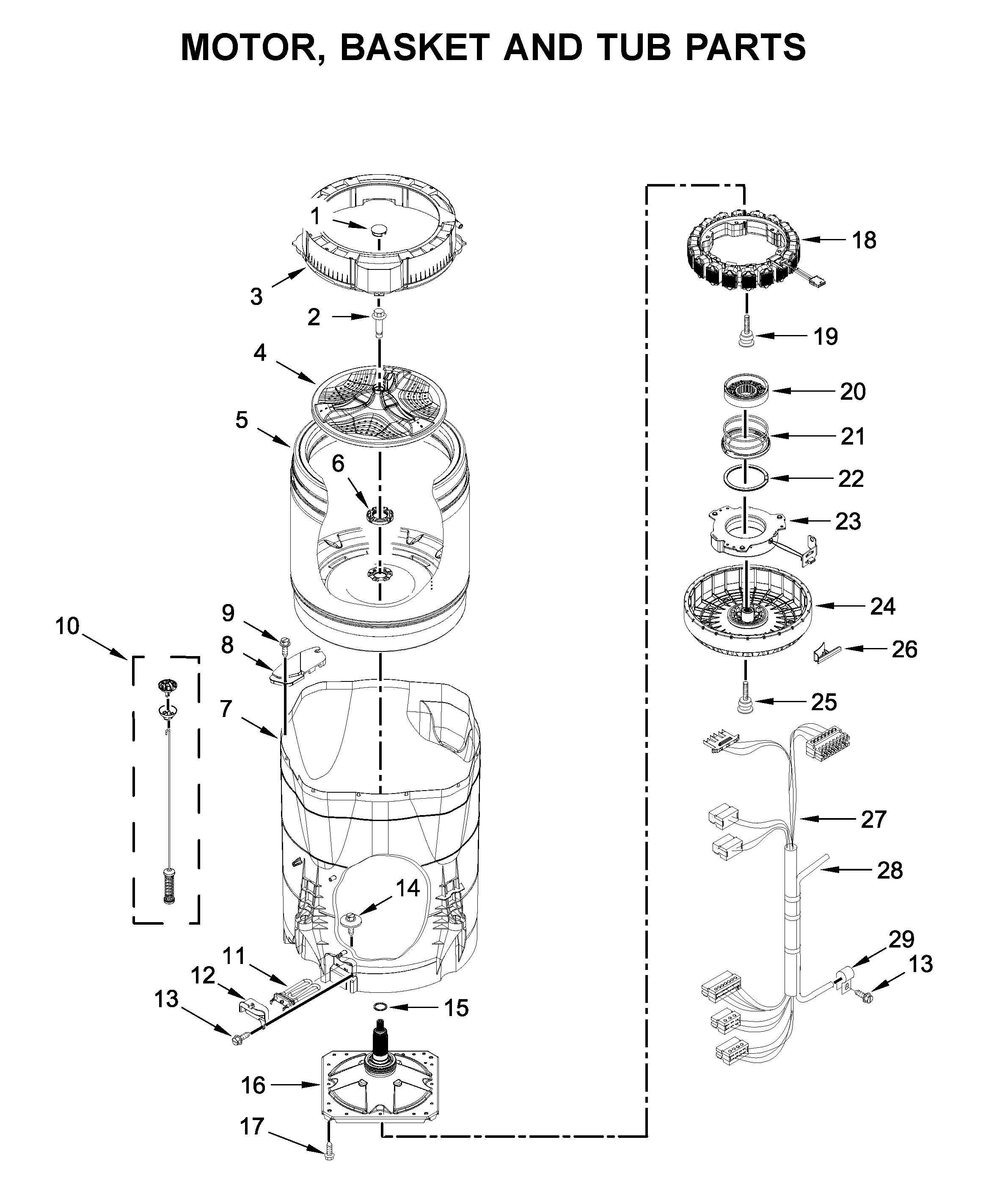 Motor, basket and tub parts