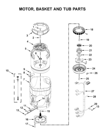 Motor, basket and tub parts