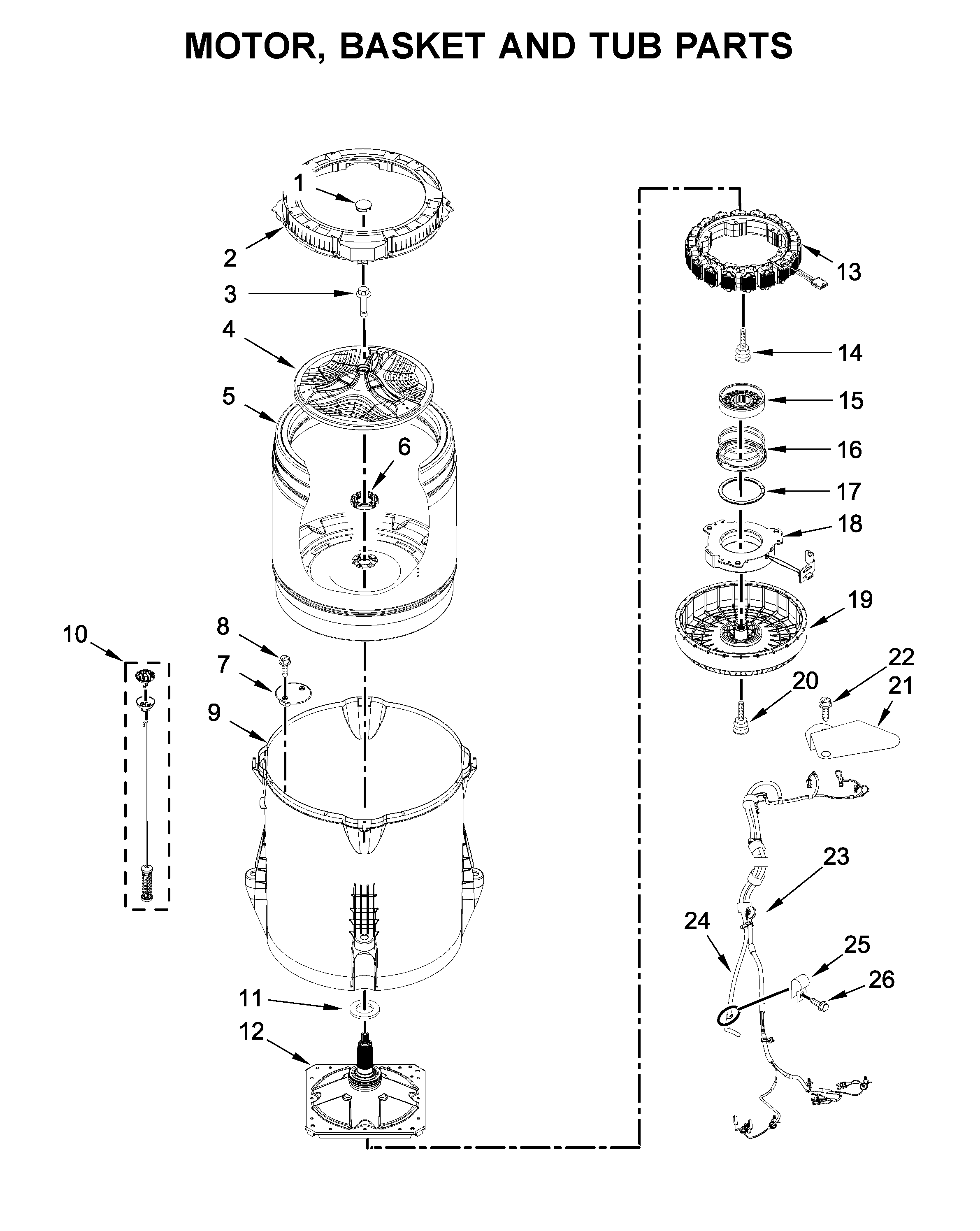 Motor, basket and tub parts