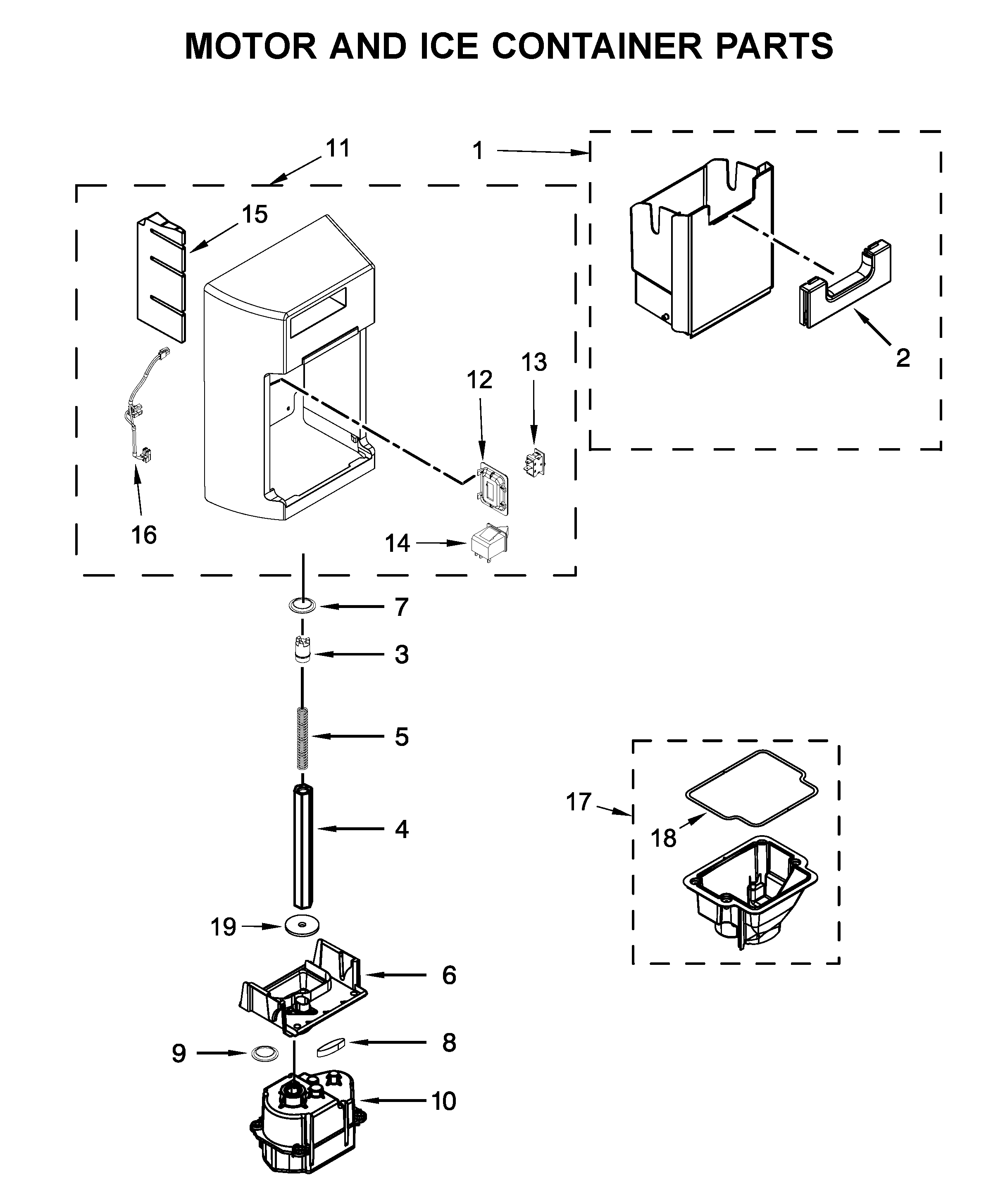 Motor and ice container parts
