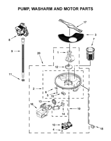 Pump, washarm and motor parts
