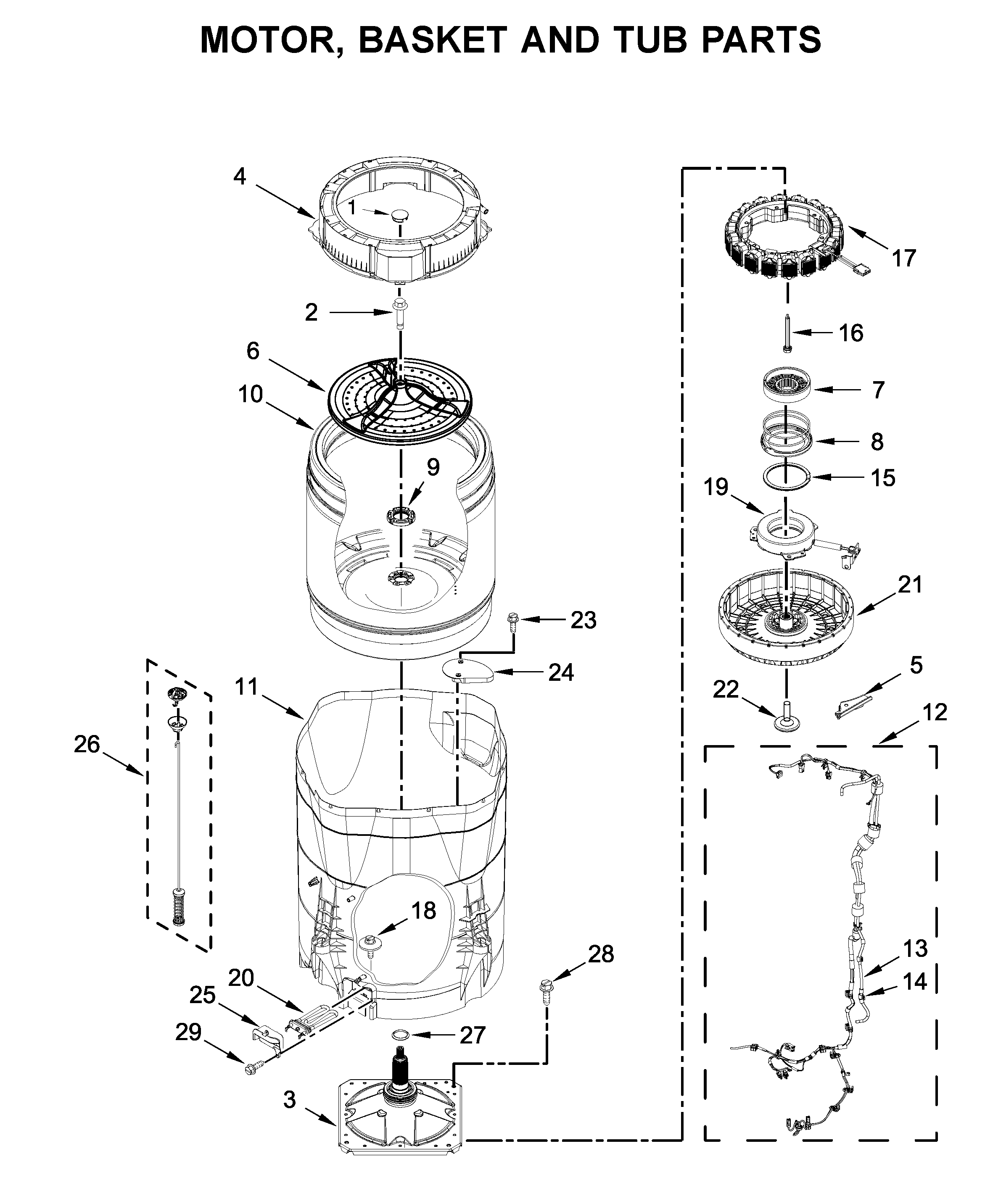 Motor, basket and tub parts