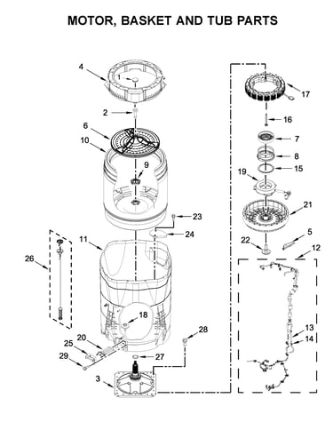 Motor, basket and tub parts