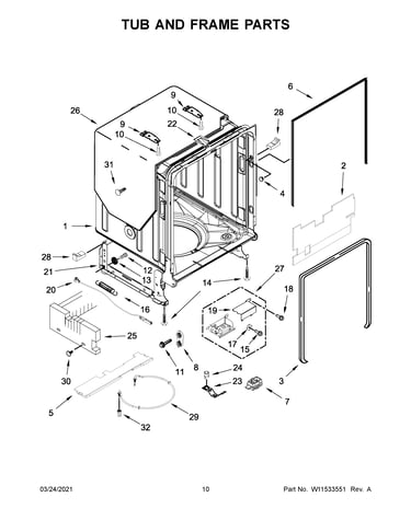 Tub and frame parts